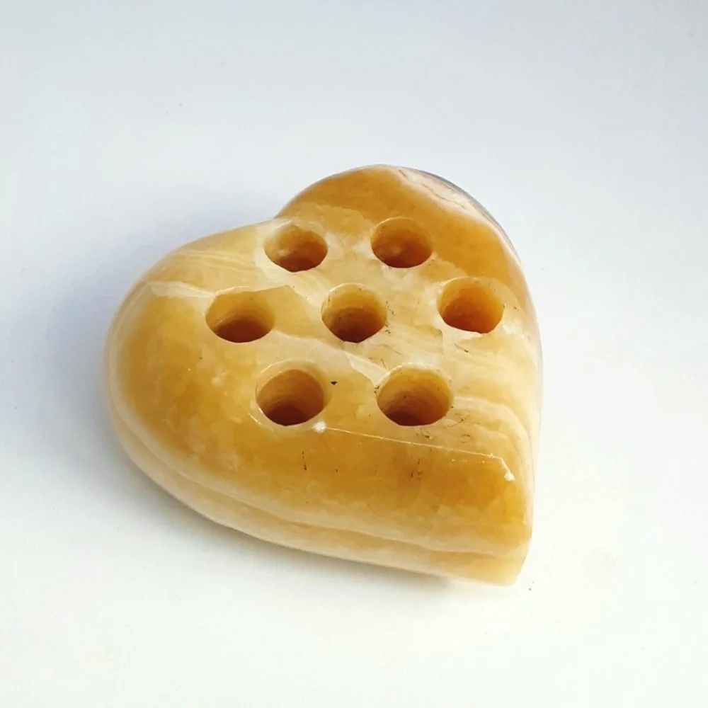 Onyx Stone Heart Pencil Pen Holder Amber Ivory Layered Marbling Desk Top